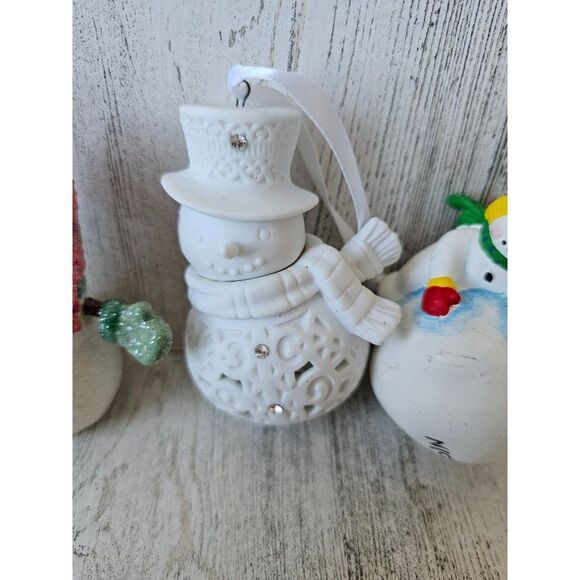 Snowman sparkle glitter Cardinal bird ornament snowball Xmas tree - Picture 3 of 16